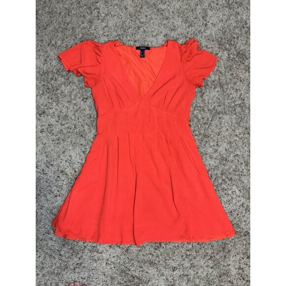 FOREVER 21 Deep Vneck Babydoll Mini Dress Flutter Sleeve Fit Flare Skater Y2k M - Picture 1 of 8
